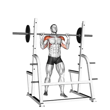 Barbell Standing Military Press - Exclusive get you ultimate Strength for Deltoids from X health blend   Animated Exercise  Library