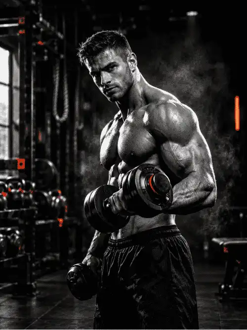 An athlete training with focus in a dark, modern gym